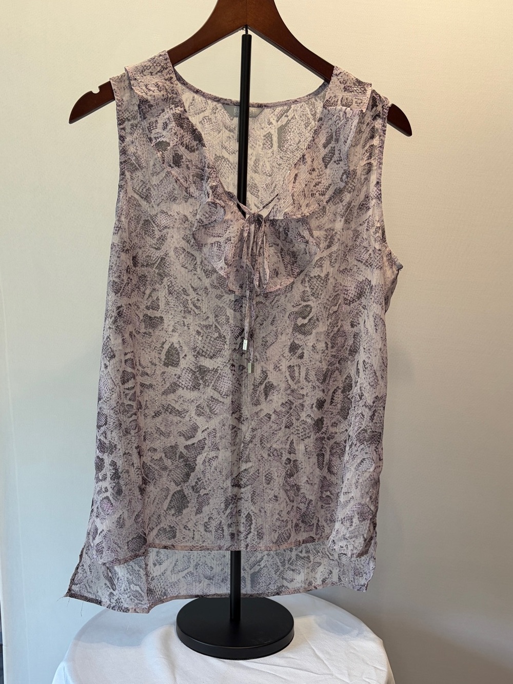 Ellen Tracy Purple Lightweight/Sheer Print Ruffle Tie-Neck Camisole